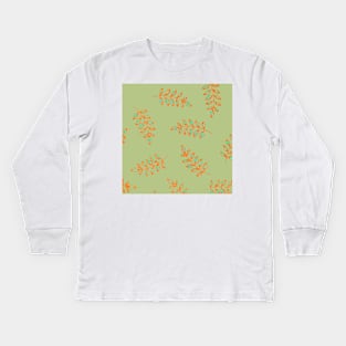 Speckled Leaf Print in sage green, orange, teal blue Kids Long Sleeve T-Shirt